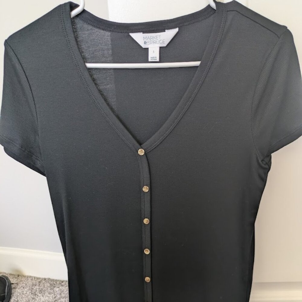 Market and Spruce womens green ribbed button front short sleeve top size S